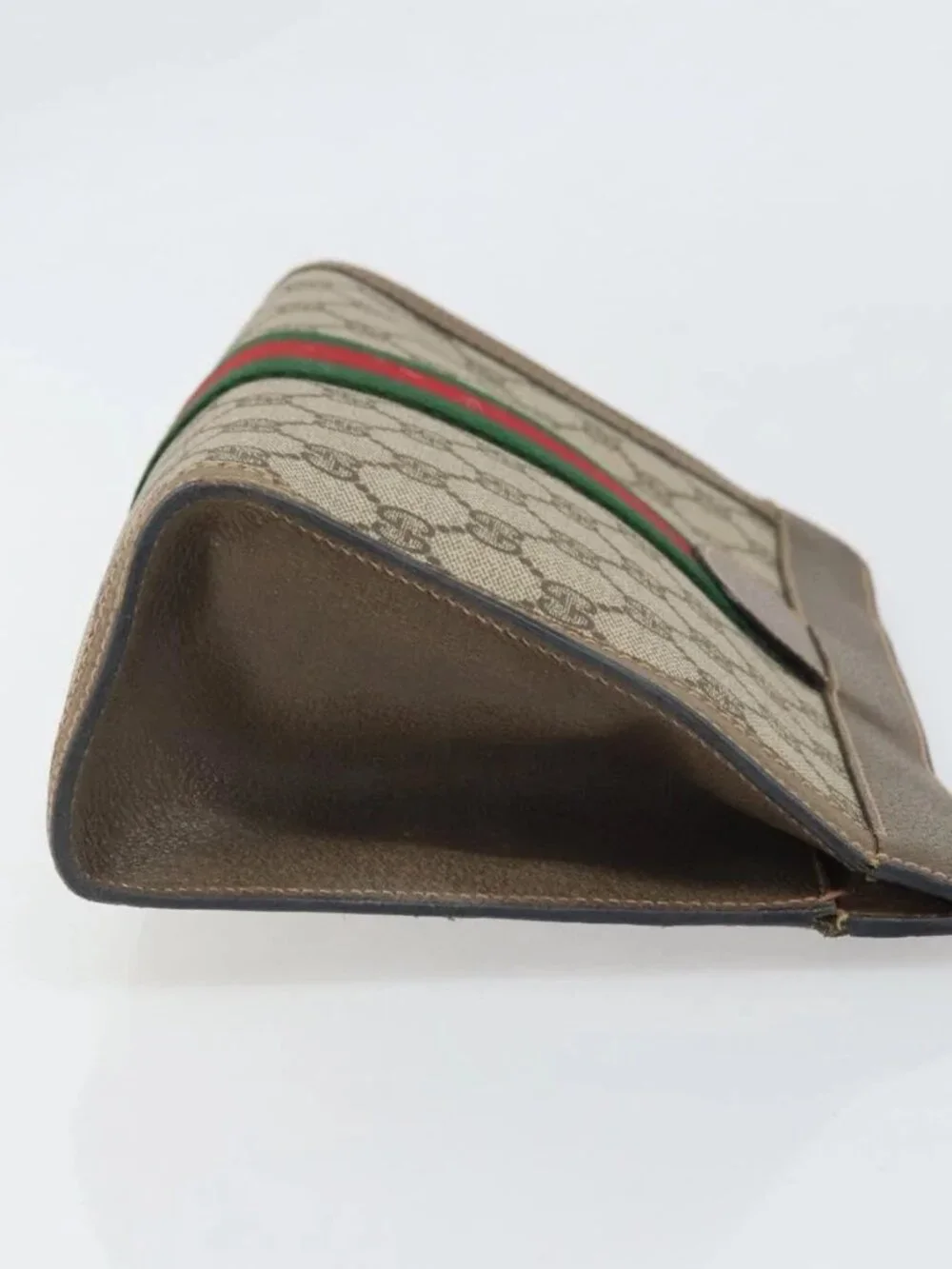 GUCCI GG Supreme Web Sherry Line Clutch Bag PVC Beige Red 89 01 002 Auth BA10401